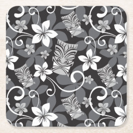 POSAVASOS CUADRADO DE PAPEL LUAU TIKI PATTERN (CHARCOAL)