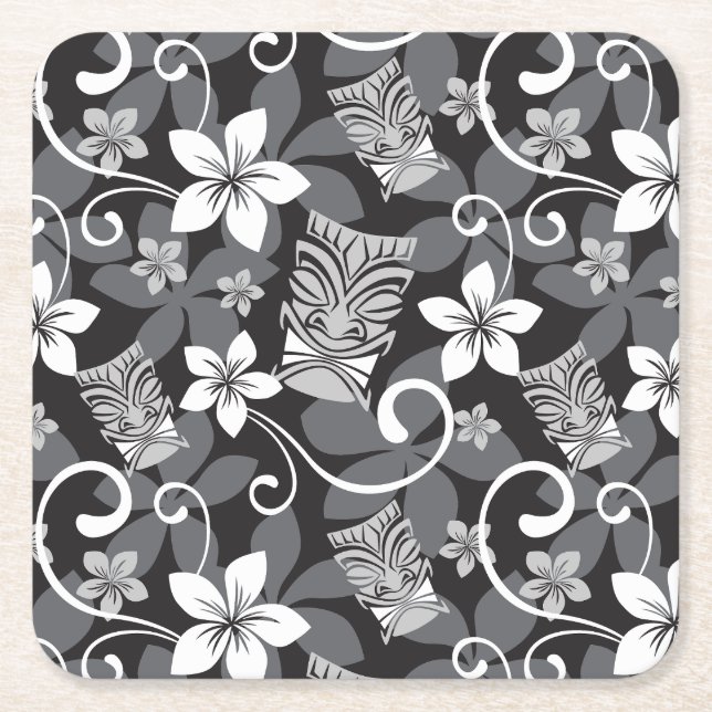 POSAVASOS CUADRADO DE PAPEL LUAU TIKI PATTERN (CHARCOAL) (Anverso)