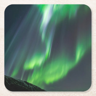 Posavasos Cuadrado De Papel Luces del Norte brillando | Norte de Islandia