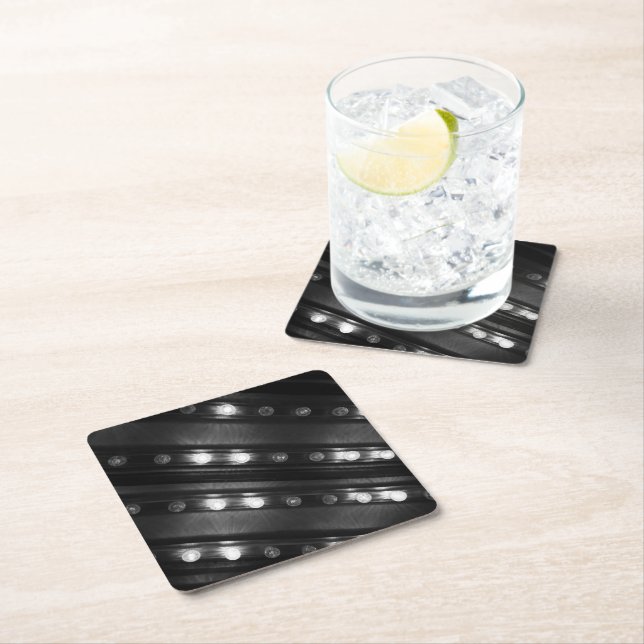 Posavasos Cuadrado De Papel Luces Twinkle en blanco y negro (In situ)