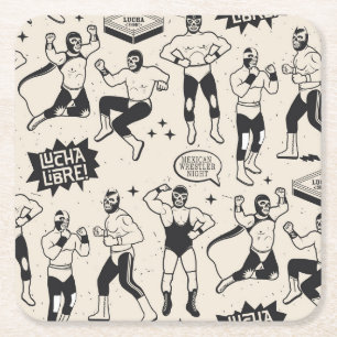 Posavasos Cuadrado De Papel Lucha libre: patrón de lucha mexicana