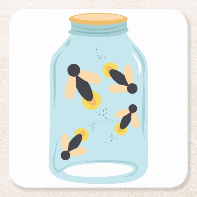 Posavasos Cuadrado De Papel Luciérnagas en tarro (Anverso)