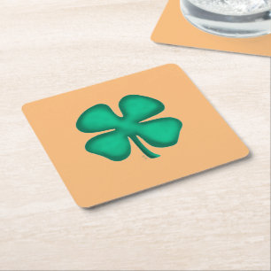 Posavasos Cuadrado De Papel Lucky 4 Leaf Irlandés Clover tan cotilador de bebi