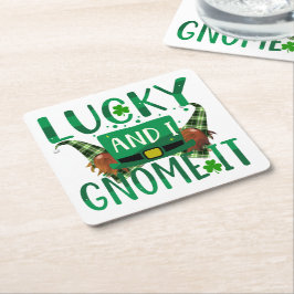 Posavasos Cuadrado De Papel Lucky & I Gnome It St Patricks Day Fiesta