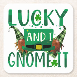 Posavasos Cuadrado De Papel Lucky & I Gnome It St Patricks Day Fiesta