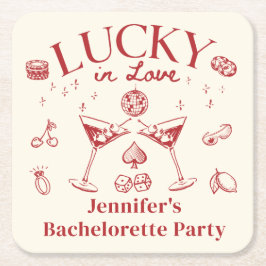 Posavasos Cuadrado De Papel Lucky In Love Coctail Bachelorette Party Classic