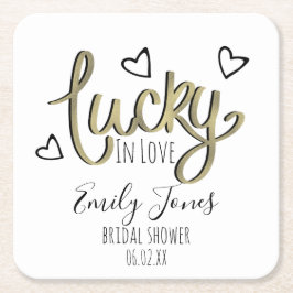 Posavasos Cuadrado De Papel Lucky in Love Hearts Bridal Shower