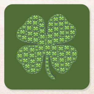 Posavasos Cuadrado De Papel Lucky Irish Clover Dark Green