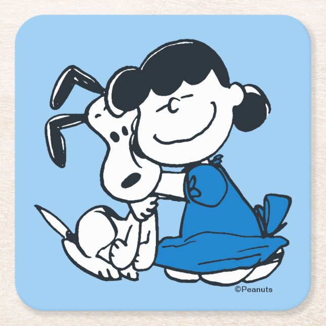 Posavasos Cuadrado De Papel Lucy Hugging Snoopy (Anverso)