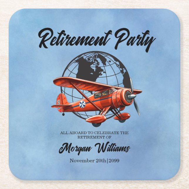 Posavasos Cuadrado De Papel Lugares de avión de viaje del Fiesta de Jubilación (Anverso)