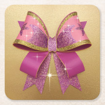 Lujoso Glam Pink Purple Gold Bow Coaster Set