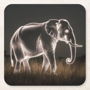 Posavasos Cuadrado De Papel Luminosa Elephant Silhouette