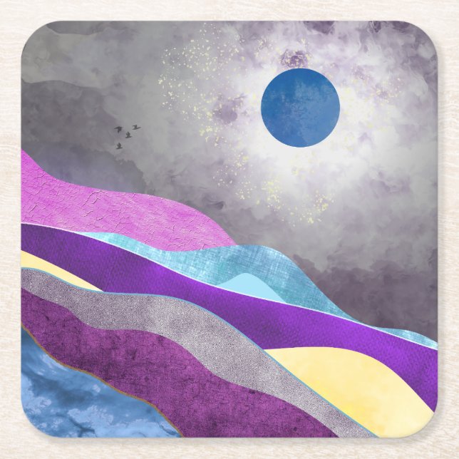 Posavasos Cuadrado De Papel Luna Azul (Anverso)