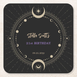 Posavasos Cuadrado De Papel Luna Celestial Mística Negra 21 cumpleaños