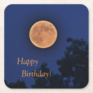 Posavasos Cuadrado De Papel Luna de cosecha del feliz cumpleaños