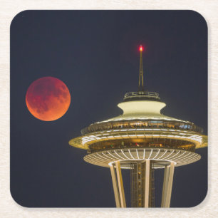 Posavasos Cuadrado De Papel Luna de Sangre   Aguja Espacial de Seattle