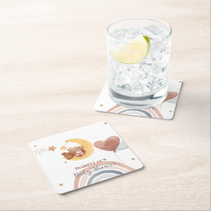 Posavasos Cuadrado De Papel Luna linda Oso Niños afroamericanos ducha de bebé