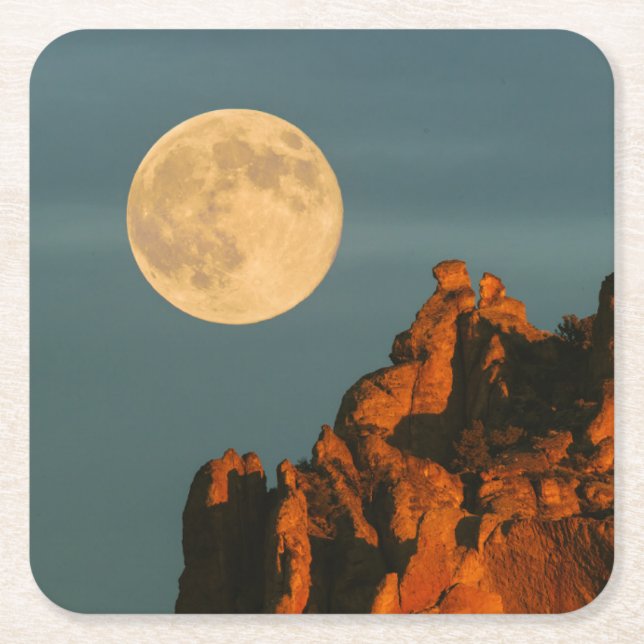 Posavasos Cuadrado De Papel Luna llena | Basalt Cliffs Smith Rock State Park (Anverso)