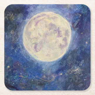 Posavasos Cuadrado De Papel Luna Llena Celestial Noche Maureen Girard Unive