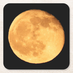 Posavasos Cuadrado De Papel Luna naranja brillante elevándose Arte del cielo n