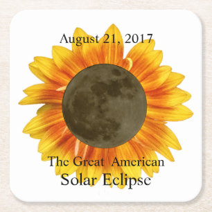 Posavasos Cuadrado De Papel Luna y girasol de eclipse solar de 2017