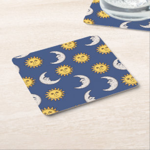 Posavasos Cuadrado De Papel Luna y Sol