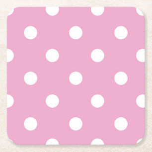 Posavasos Cuadrado De Papel Lunares Blancos sobre Rosa