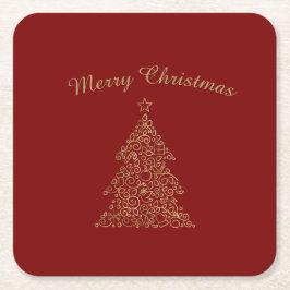Posavasos Cuadrado De Papel Luxurious Red and Gold Personalized Christmas