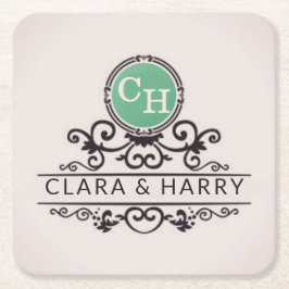 Posavasos Cuadrado De Papel Luxury Calligraphic Elegant Monogram Minimal