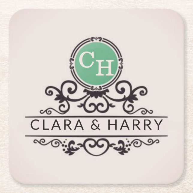 Posavasos Cuadrado De Papel Luxury Calligraphic Elegant Monogram Minimal (Anverso)