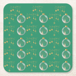 Posavasos Cuadrado De Papel Luxury Green and Gold Bauble Christmas
