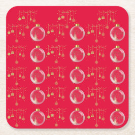 Posavasos Cuadrado De Papel Luxury Red and Gold Bauble Christmas