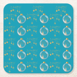 Posavasos Cuadrado De Papel Luxury Teal Blue & Gold Bauble Christmas