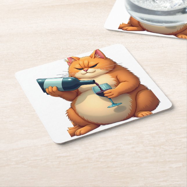 Posavasos Cuadrado De Papel Luxury Tipsy Cat Modern Art Illustration (En perspectiva)