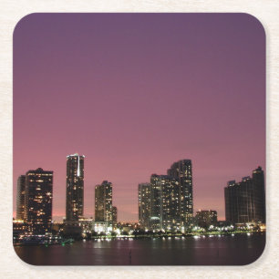 Posavasos Cuadrado De Papel Luz de la puesta del sol sobre Miami después de