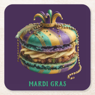 Posavasos Cuadrado De Papel Macarón Real de Mardi Gras