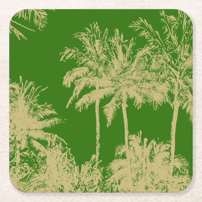 Posavasos Cuadrado De Papel Macena Beach Hawaiian Sketchy Palms (Anverso)