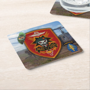 Posavasos Cuadrado De Papel MACVSOG 5º Grupo de Fuerzas Especiales Berets Verd