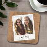Posavasos Cuadrado De Papel Madera rústica con marco de foto cuadrado<br><div class="desc">Agregue su imagen favorita a esta plantilla.</div>