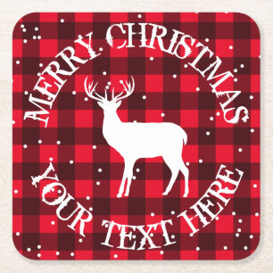 Posavasos Cuadrado De Papel Madera rústica roja leñador búfalo cuadros country