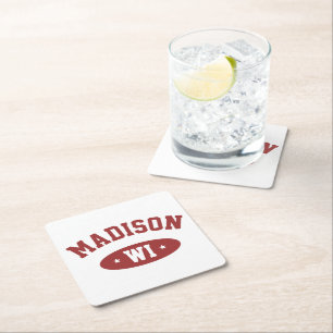 Posavasos Cuadrado De Papel Madison Wisconsin Tipografía Deportiva Retro Posav