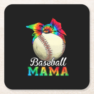 Posavasos Cuadrado De Papel Madre Arte Béisbol Mamá Cumpleaños