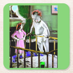 Posavasos Cuadrado De Papel Madre de los años 40 y su bebé gigante