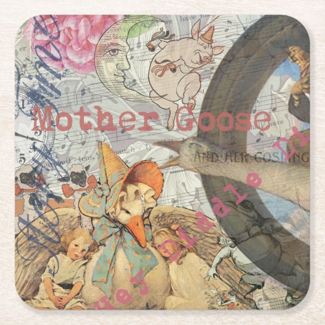 Posavasos Cuadrado De Papel Madre Gosa Nursery Rhyme Fairy Tale (Anverso)