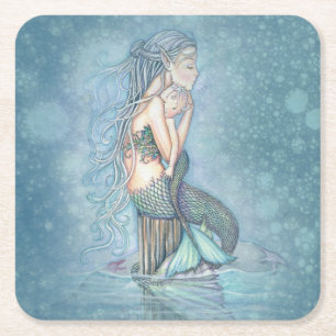 Posavasos Cuadrado De Papel Madre Sirena y Coasters para Baby Shower de Bebe