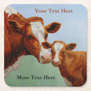 Posavasos Cuadrado De Papel Madre vaca Guernsey y ternera dulce