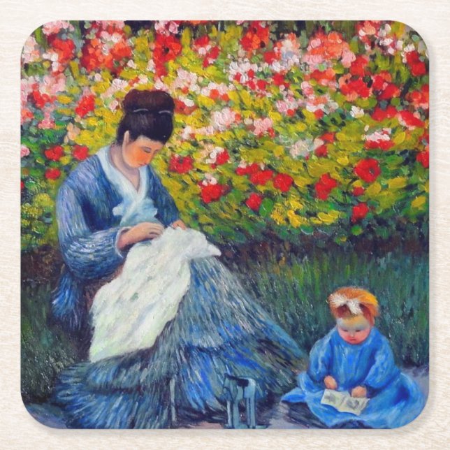 Posavasos Cuadrado De Papel Madre y niño Monet en las galerías de los jardines (Anverso)