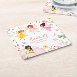 Posavasos Cuadrado De Papel Magical Fairy Princess Enchanted Garden Cumpleaños