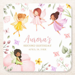 Posavasos Cuadrado De Papel Magical Fairy Princess Enchanted Garden Cumpleaños