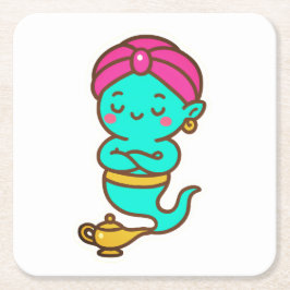 Posavasos Cuadrado De Papel Magical Kawaii Djinn - Espíritu neón